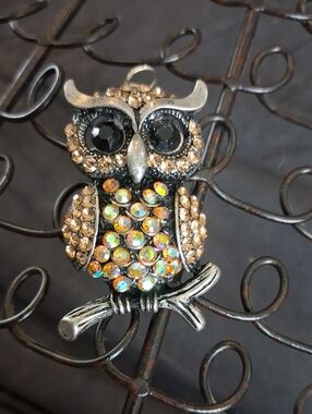Rhinestone Black Eyed Vintage Owl Pendant Brooch/pendant